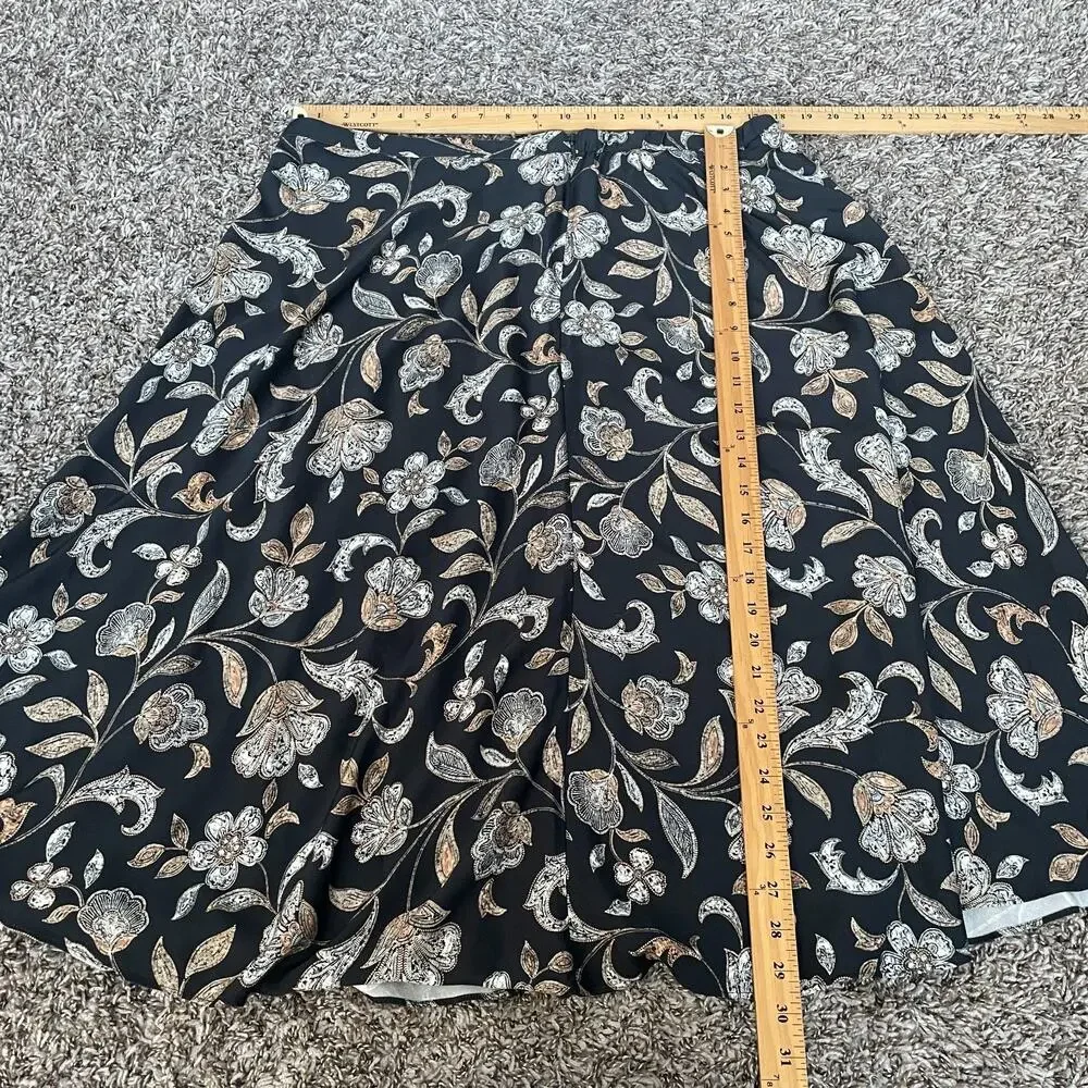 J Jill A Line Skirt Size Large Black Tan Floral Minimal Long Midi Boho Spring